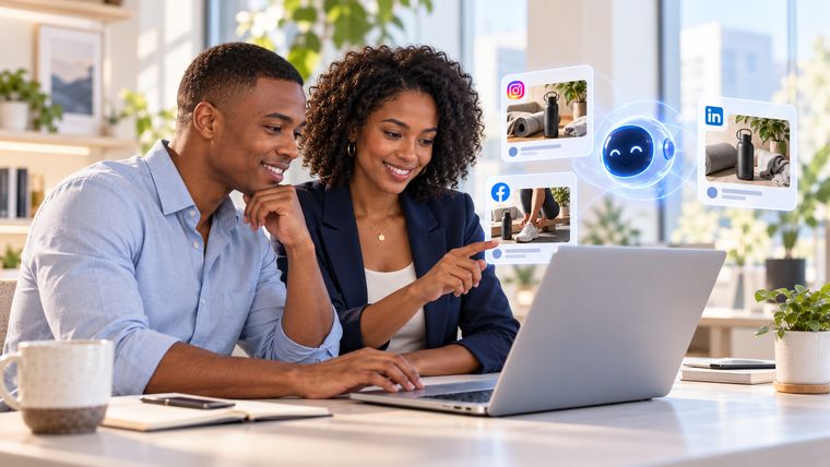 Two business partners approving their month of posts together